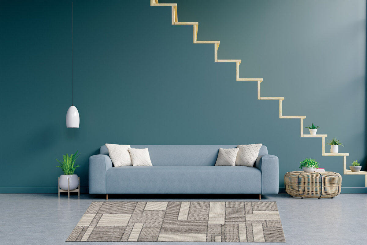 Modern living room interior with sofa and green plants,lamp,tabl ΧΑΛΙ ETHNIK  1449D GREY-ECRU - 133X190  NewPlan - Image 4