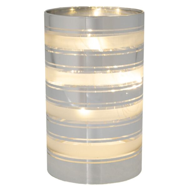 ΑΣΗΜΙ ΓΥΑΛΙΝΟΣ ΔΙΑΚΟΣΜΗΤΙΚΟΣ ΚΥΛΙΝΔΡΟΣ ΜΕ ΛΕΥΚΕΣ ΡΙΓΕΣ AND LED ΦΩΣ Φ9Χ15ΕΚ ΜΠΑΤΑΡΙΑΣ