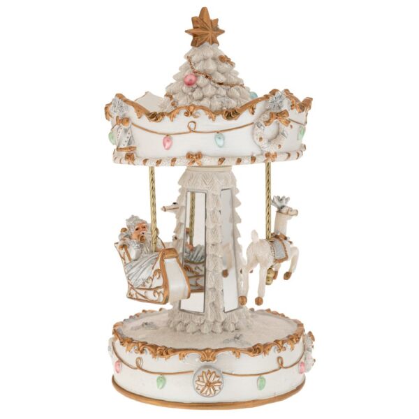 ΛΕΥΚΟ  ΧΡΥΣΟ ΚΟΥΡΔΙΣΤΟ ΠΕΡΙΣΤΡΕΦΟΜΕΝΟ ΚΑΡΟΥΖΕΛ ΜΕ 3 ΦΙΓΟΥΡΕΣ ΚΑΙ ΜΟΥΣΙΚΗ 14Χ14Χ25ΕΚ