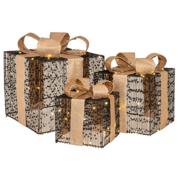 ΣΕΤ 3 ΜΑΥΡΑ ΔΩΡΑ ΜΕ LED ΦΩΣ 15Χ15Χ17ΕΚ+20LED 20Χ20Χ23ΕΚ+30LED 25Χ25Χ30ΕΚ+40LED ΜΕ ΧΡΥΣΟ ΦΙΟΓΚΟ