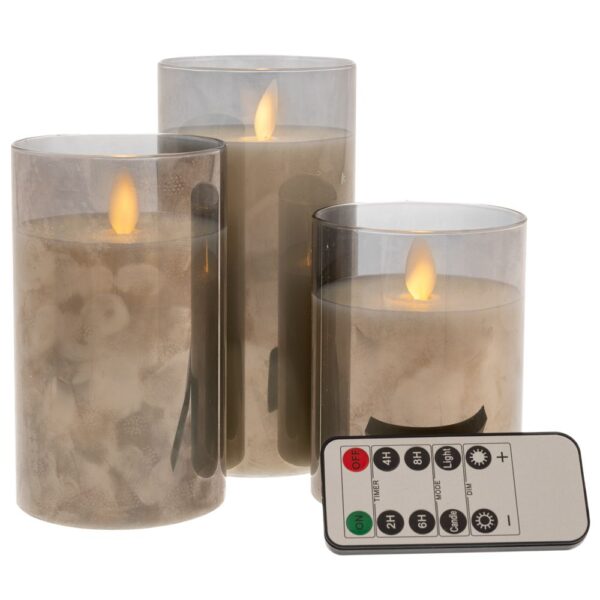 ΣΕΤ 3 ΚΡΕΜ LED ΚΕΡΙ ΜΠΑΤΑΡΙΑΣ ΣΕ ΓΚΡΙ ΓΥΑΛΙ S: Φ7