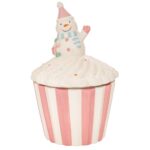 ΡΟΖ  ΛΕΥΚΗ ΚΕΡΑΜΙΚΗ ΜΠΙΣΚΟΤΙΕΡΑ CUPCAKE ΜΕ ΧΙΟΝΑΝΘΡΩΠΟ 18Χ18Χ28
