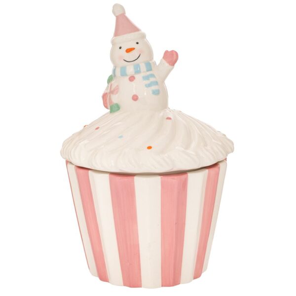 ΡΟΖ  ΛΕΥΚΗ ΚΕΡΑΜΙΚΗ ΜΠΙΣΚΟΤΙΕΡΑ CUPCAKE ΜΕ ΧΙΟΝΑΝΘΡΩΠΟ 18Χ18Χ28