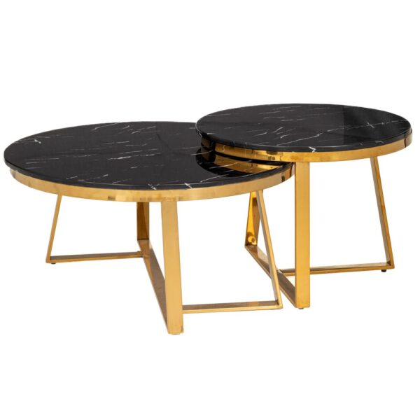 ΣΕΤ 2 ΧΡΥΣΟ ΜΕΤΑΛΛΙΚΟ ΤΡΑΠΕΖΙ ΜΕ ΜΑΥΡΗ ΕΠΙΦΑΝΕΙΑ ΜΕ ΕΦΕ ΜΑΡΜΑΡΟΥ Φ43 37ΕΚ