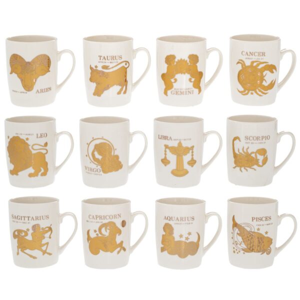 ΛΕΥΚΗ ΚΕΡΑΜΙΚΗ ΚΟΥΠΑ ΜΕ 12 ΧΡΥΣΑ ΖΩΔΙΑ 9X11EK