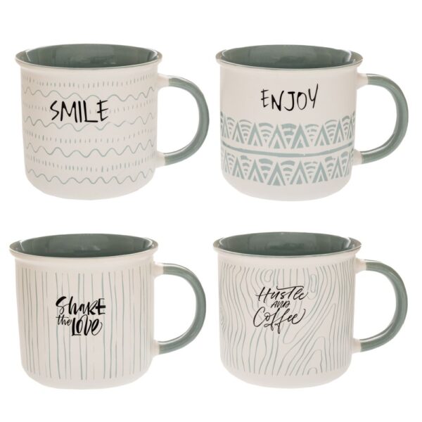 ΛΕΥΚΗ ΚΕΡΑΜΙΚΗ ΚΟΥΠΑ ΜΕ ΓΚΡΙ ΣΙΕΛ ΜΟΤΙΒΑ 4 ΣΧΕΔΙΑ 400ml