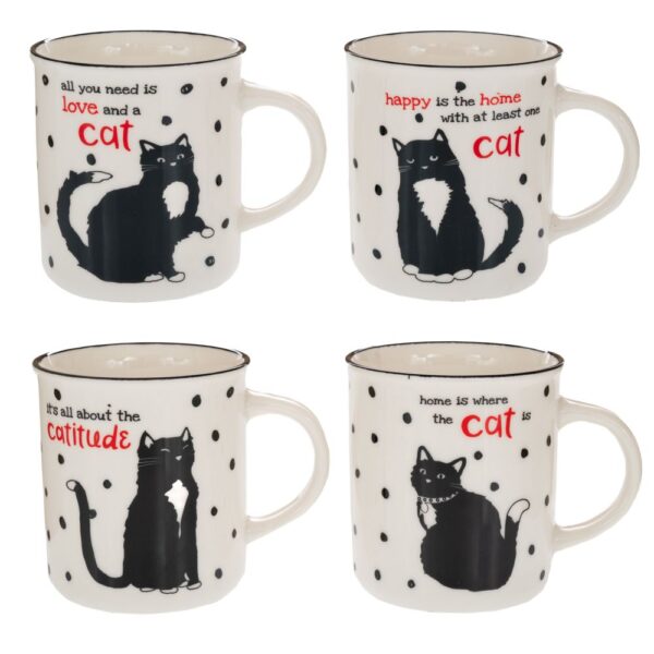 ΑΣΠΡΟΜΑΥΡΗ ΚΕΡΑΜΙΚΗ ΚΟΥΠΑ ΜΕ ΦΙΓΟΥΡΑ ΓΑΤΑΣ 330ml 4 ΣΧΕΔΙΑ