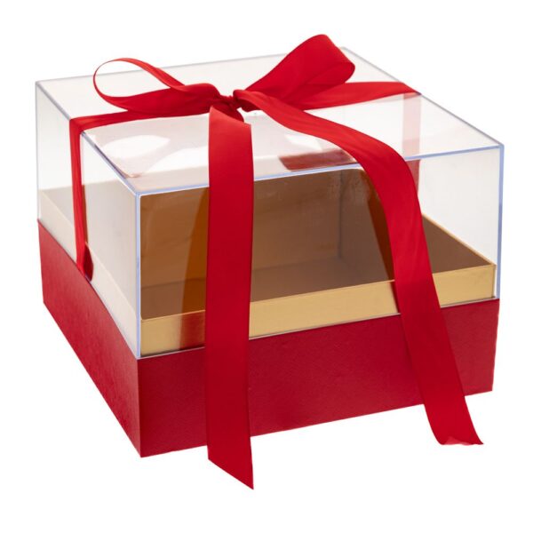 ΔΙΑΦΑΝΟ ΚΟΥΤΙ ΔΩΡΟΥ ΜΕ ΚΟΚΚΙΝΗ ΒΑΣΗ ΚΑΙ ΚΟΡΔΕΛΑ 24Χ24Χ17ΕΚ