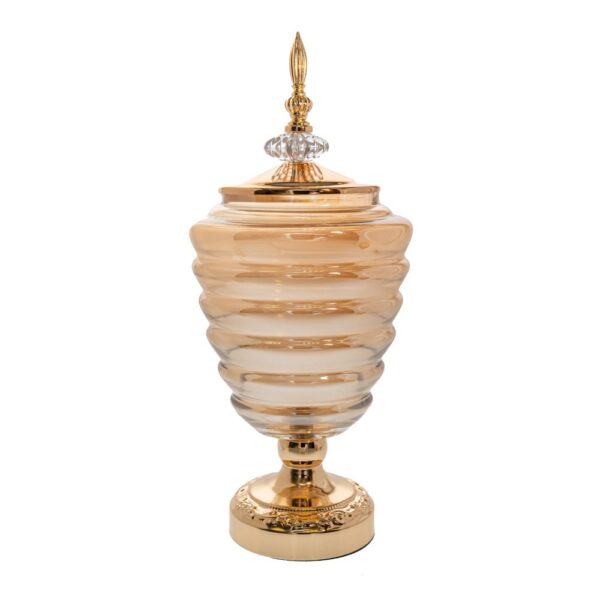 ΓΥΑΛΙΝΟ ΔΟΧΕΙΟ ΜΕΛΙ ΜΕ ΠΟΔΙ ΚΑΙ ΧΡΥΣΟ ΜΕΤΑΛΛΙΚΟ ΚΑΠΑΚΙ Φ17Χ38ΕΚ