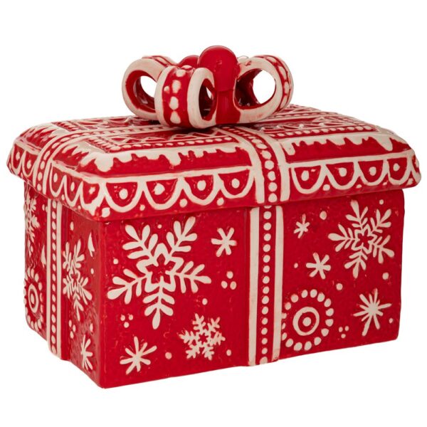 ΚΟΚΚΙΝΗ ΛΕΥΚΗ ΚΕΡΑΜΙΚΗ ΜΠΙΣΚΟΤΙΕΡΑ ΣΕ ΣΧΗΜΑ ΔΩΡΟΥ 21Χ15Χ18ΕΚ