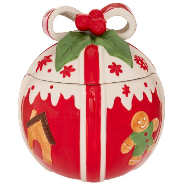 ΚΟΚΚΙΝΗ ΛΕΥΚΗ ΣΤΡΟΓΓΥΛΗ ΚΕΡΑΜΙΚΗ ΜΠΙΣΚΟΤΙΕΡΑ ΜΕ GINGERBREAD 19Χ19Χ23ΕΚ