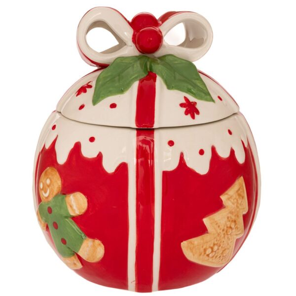 ΚΟΚΚΙΝΗ ΛΕΥΚΗ ΣΤΡΟΓΓΥΛΗ ΚΕΡΑΜΙΚΗ ΜΠΙΣΚΟΤΙΕΡΑ ΜΕ GINGERBREAD 15Χ15Χ18ΕΚ