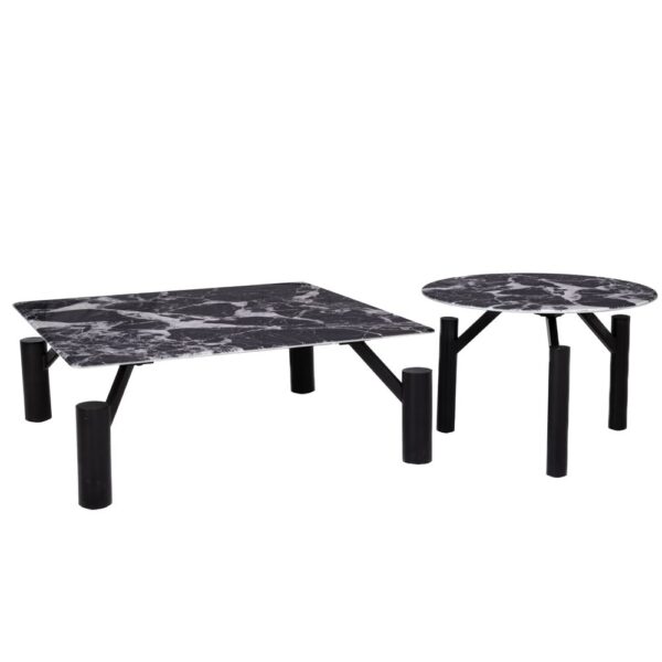 ΣΕΤ 2 ΤΡΑΠΕΖΑΚΙΑ ΜΑΥΡΑ ΜΕΤΑΛΛΙΚΑ 90Χ90Χ35 Φ60Χ42ΕΚ ΜΕ ΜΑΥΡΗ ΜΑΜΑΡΙΝΗ ΕΠΙΦΑΝΕΙΑ