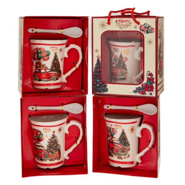 ΚΕΡΑΜΙΚΗ ΚΟΥΠΑ ΜΕ ΧΡΙΣΤΟΥΕΓΝΝΙΑΤΙΚΑ ΣΤΟΛΙΣΜΕΝΟ ΑΥΤΟΚΙΝΗΤΟ ΣΕ ΚΟΥΤΙ ΔΩΡΟΥ 4 ΣΧΕΔΙΑ 300ml