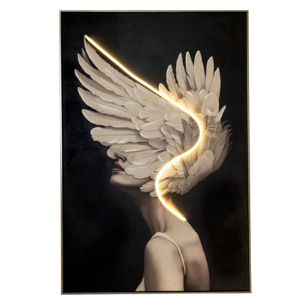 FEATHERS WITH LED LIGHT ΕΛΑΙΟΓΡΑΦΙΑ 80Χ120ΕΚ ΜΕ ΑΣΗΜΙ ΚΟΡΝΙΖΑ ΣΕ ΤΥΠΩΜΕΝΟ ΚΑΜΒΑ