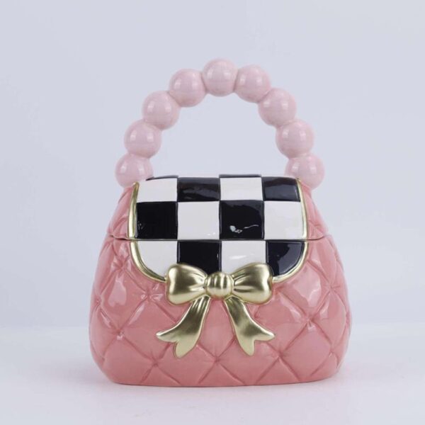 ΡΟΖ ΚΕΡΑΜΙΚΗ ΜΠΙΣΚΟΤΙΕΡΑ ΜΕ ΣΧΗΜΑ ΤΣΑΝΤΑΣ ΚΑΙ ΧΡΥΣΟ ΦΙΟΓΚΟ 22Χ16Χ26ΕΚ