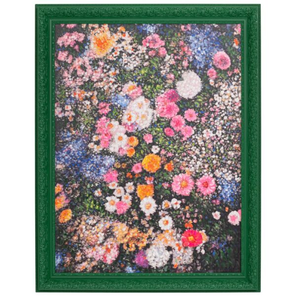 ΠΙΝΑΚΑΣ ΧΕΙΡΟΠΟΙΗΤΟΣ ΜΕ ΛΟΥΛΟΥΔΙΑ ΣΕ ΠΡΑΣΙΝΗ ΚΟΡΝΙΖΑ 107Χ139ΕΚ (90Χ120)