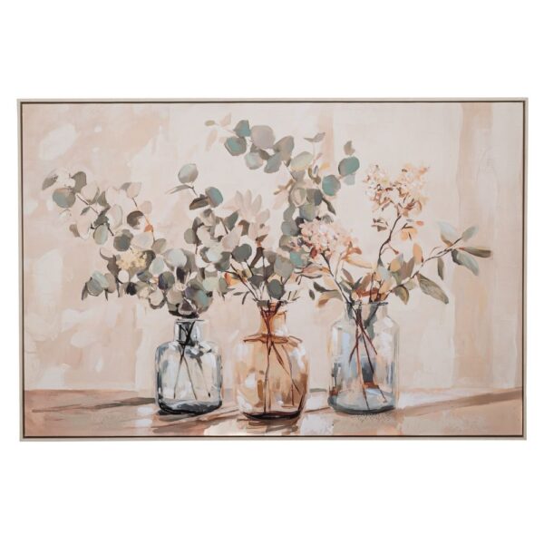 ΠΙΝΑΚΑΣ ΒΑΖΑ ΜΕ ΛΟΥΛΟΥΔΙΑ  ΣΕ ΤΥΠΩΜΕΝΟ ΚΑΜΒΑ ΜΕ ΑΣΠΡΗ ΠΑΛΑΙΩΜΕΝΗ ΚΟΡΝΙΖΑ 120Χ80ΕΚ