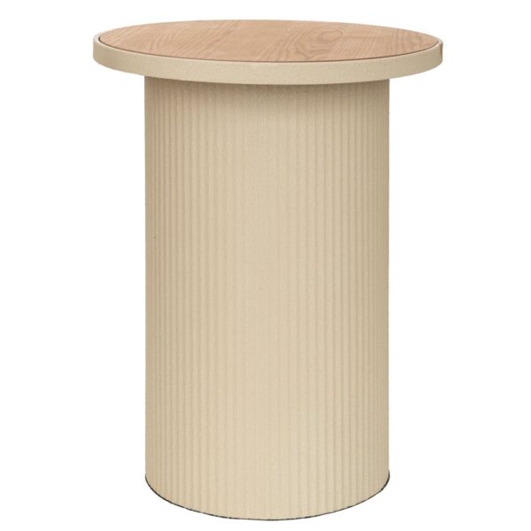 ΚΡΕΜ ΣΤΡΟΓΓΥΛΟ ΜΕΤΑΛΛΙΚΟ ΤΡΑΠΕΖΑΚΙ ΣΑΛΟΝΙΟΥ ΜΕ ΞΥΛΙΝΗ ΕΠΙΦΑΝΕΙΑ 36Χ36Χ45