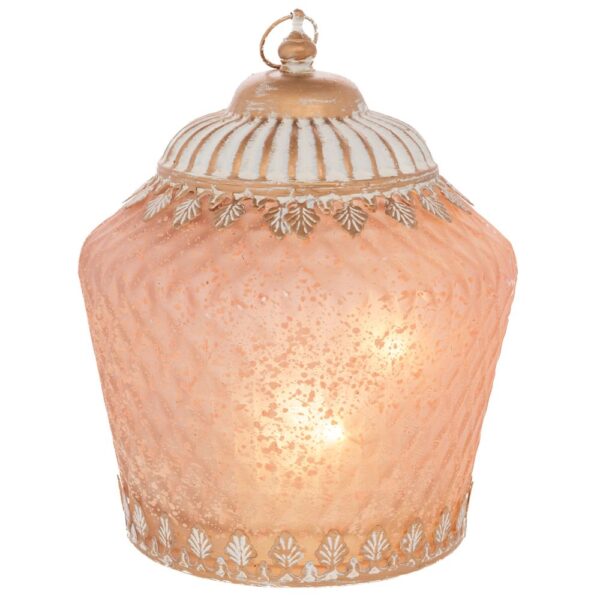 ΡΟΖ ΓΥΑΛΙΝΟ ΦΑΝΑΡΑΚΙ ΜΕ LED ΦΩΣ AND ΜΕΤΑΛΛΙΚΟ ΚΑΠΑΚΙ 15Χ15Χ19ΕΚ (ΑΑΑ 1.5V)