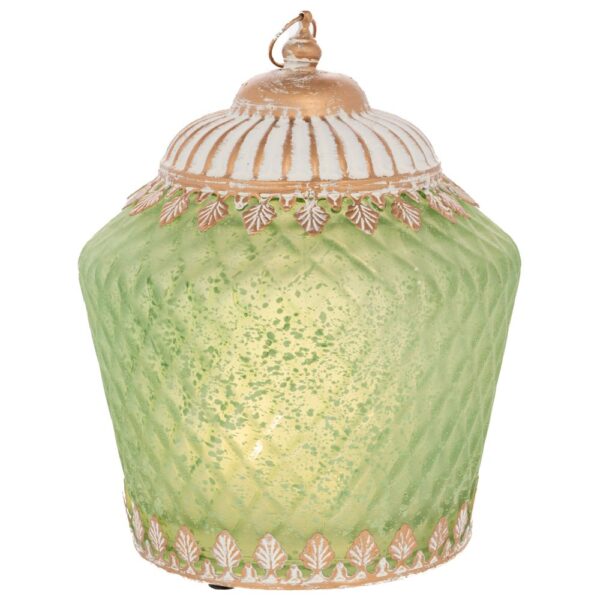 ΠΡΑΣΙΝΟ ΓΥΑΛΙΝΟ ΦΑΝΑΡΑΚΙ ΜΕ LED ΦΩΣ AND ΜΕΤΑΛΛΙΚΟ ΚΑΠΑΚΙ 15Χ15Χ19ΕΚ (ΑΑΑ 1.5V)