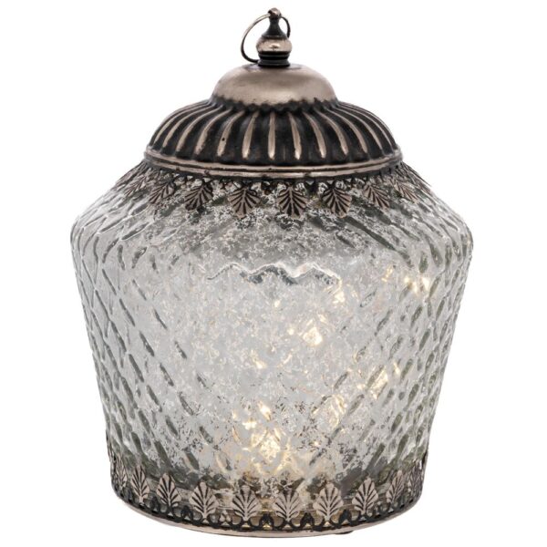 ΑΣΗΜΙ ΓΥΑΛΙΝΟ ΦΑΝΑΡΑΚΙ ΜΕ LED ΦΩΣ AND ΜΕΤΑΛΛΙΚΟ ΚΑΠΑΚΙ 15Χ15Χ19ΕΚ (ΑΑΑ 1.5V)