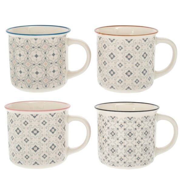 ΛΕΥΚΗ ΚΕΡΑΜΙΚΗ ΚΟΥΠΑ ΜΕ ΓΕΩΜΕΤΡΙΚΑ ΣΧΕΔΙΑ 400ML 4 ΣΧΕΔΙΑ