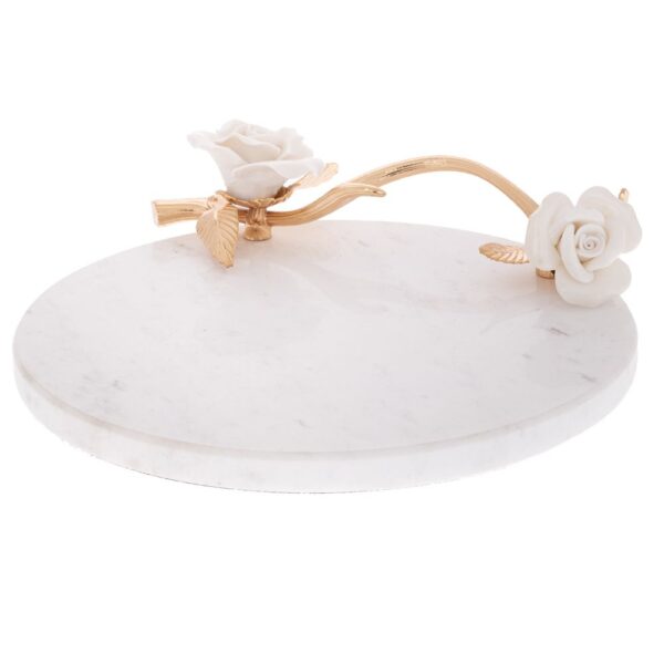 ΛΕΥΚΟΣ ΣΤΡΟΓΓΥΛΟΣ ΚΕΡΑΜΙΚΟΣ ΔΙΣΚΟΣ (ΕΦΕ ΜΑΡΜΑΡΟΥ) ΜΕ ΛΟΥΛΟΥΔΙΑ AND ΧΡΥΣΟ ΧΕΡΟΥΛΙ 23Χ20Χ5