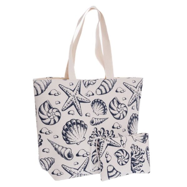 ΑΣΠΡΗ-ΜΠΛΕ ΥΦΑΣΜΑΤΙΝΗ ΤΣΑΝΤΑ ΠΑΡΑΛΙΑΣ ΜΕ ΚΟΧΥΛΙΑ AND ΠΟΡΤΟΦΟΛΑΚΙ 50Χ15Χ38 23Χ16ΕΚ