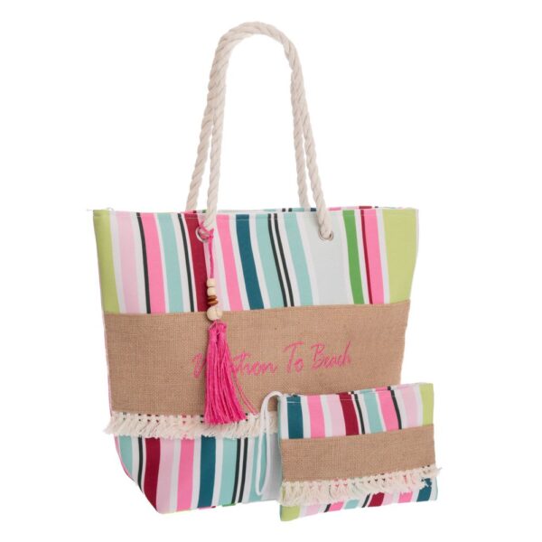 ΠΟΛΥΧΡΩΜΗ ΡΙΓΕ ΥΦΑΣΜΑΤΙΝΗ ΤΣΑΝΤΑ ΠΑΡΑΛΙΑΣ ΜΕ ΠΟΡΤΟΦΟΛΑΚΙ 48Χ15Χ39 23Χ16ΕΚ