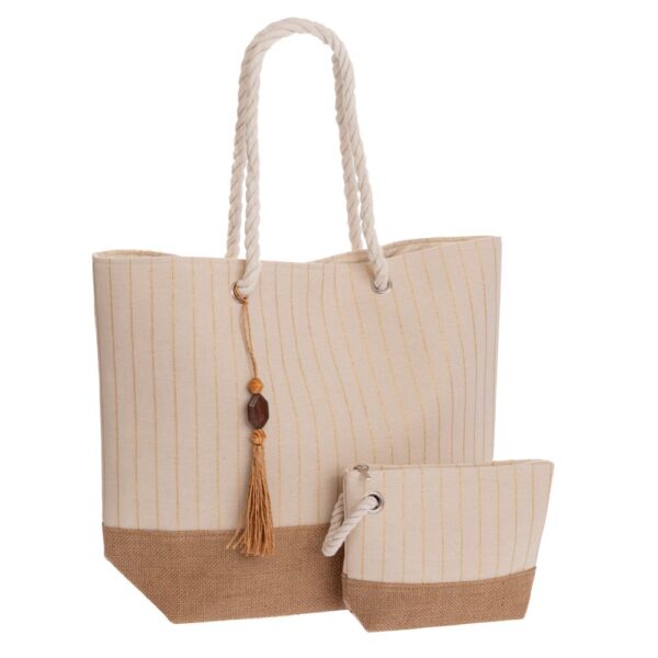 ΚΡΕΜ ΥΦΑΣΜΑΤΙΝΗ ΤΣΑΝΤΑ ΠΑΡΑΛΙΑΣ ΜΕ ΧΕΡΟΥΛΙ ΑΠΌ ΣΧΟΙΝΙ AND ΠΟΡΤΟΦΟΛΑΚΙ 49Χ15Χ37 23Χ16ΕΚ