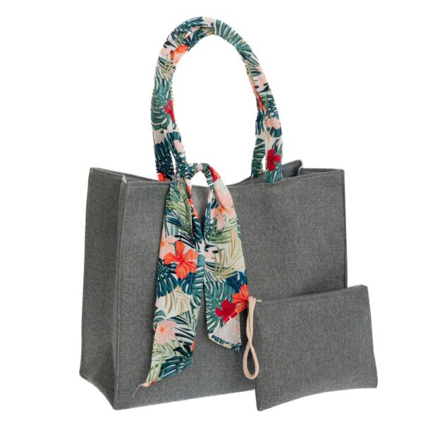 ΠΡΑΣΙΝΗ ΥΦΑΣΜΑΤΙΝΗ ΤΣΑΝΤΑ ΠΑΡΑΛΙΑΣ ΜΕ ΦΛΟΡΑΛ ΜΑΝΤΗΛΙ AND ΠΟΡΤΟΦΟΛΑΚΙ 40Χ15Χ33 23Χ16ΕΚ