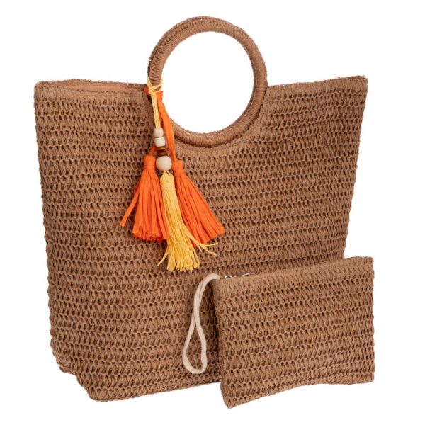 ΚΑΦΕ ΨΑΘΙΝΗ ΤΣΑΝΤΑ ΠΑΡΑΛΙΑΣ ΜΕ ΣΤΡΟΓΓΥΛΟ ΧΕΡΟΥΛΙ AND ΠΟΡΤΟΦΟΛΑΚΙ 48Χ14Χ38 23Χ16ΕΚ