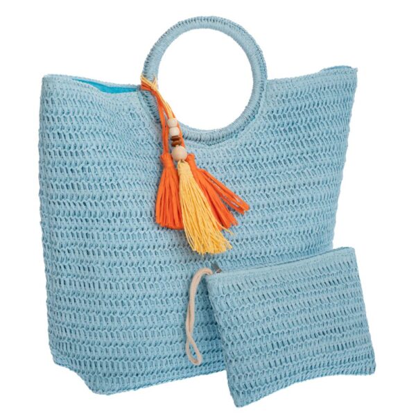 ΓΑΛΑΖΙΑ ΨΑΘΙΝΗ ΤΣΑΝΤΑ ΠΑΡΑΛΙΑΣ ΜΕ ΣΤΡΟΓΓΥΛΟ ΧΕΡΟΥΛΙ AND ΠΟΡΤΟΦΟΛΑΚΙ 48Χ14Χ38 23Χ16ΕΚ