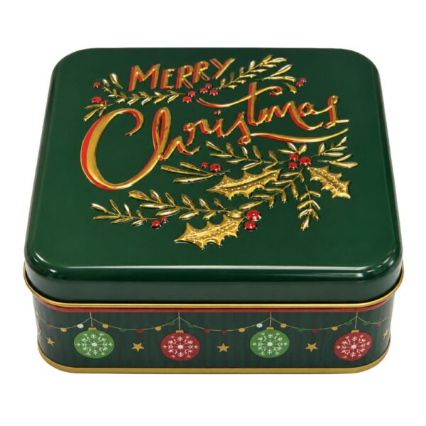 ΠΡΑΣΙΝΟ ΤΕΤΡΑΓΩΝΟ ΜΕΤΑΛΛΙΚΟ ΚΟΥΤΙ MERRY CHRISTMAS 17Χ17Χ6ΕΚ