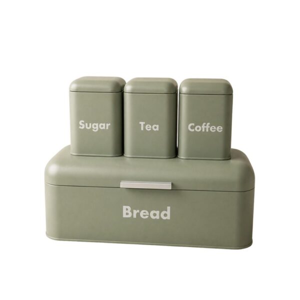 ΣΕΤ 4 ΠΡΑΣΙΝΗ ΜΕΤΑΛΛΙΚΗ ΨΩΜΙΕΡΑ ΜΕ 3 ΚΟΥΤΙΑ (TEA COFFEE SUGAR) 41Χ22Χ16ΕΚ  10