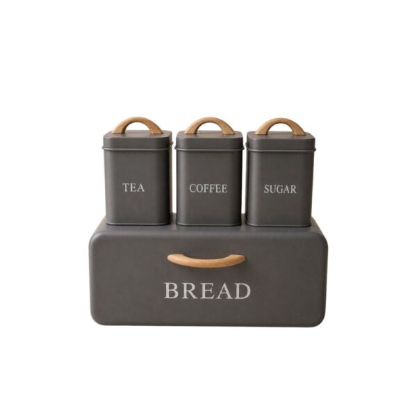 ΣΕΤ 4 ΓΚΡΙ ΜΕΤΑΛΛΙΚΗ ΨΩΜΙΕΡΑ ΜΕ 3 ΚΟΥΤΙΑ (TEA COFFEE SUGAR) 35Χ21Χ20ΕΚ  11Χ11Χ14ΕΚ