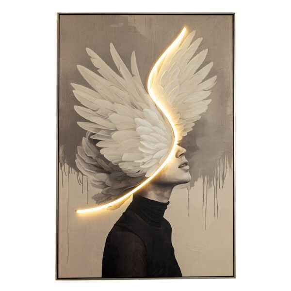 FEATHERS WITH LED LIGHT ΕΛΑΙΟΓΡΑΦΙΑ  80Χ120ΕΚ ΜΕ ΑΣΗΜΙ ΚΟΡΝΙΖΑ ΣΕ ΤΥΠΩΜΕΝΟ ΚΑΜΒΑ